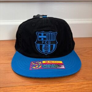 NEW Fan Ink Adult FC Barcelona Wander Black Adjustable Hat Snapback Black/Blue